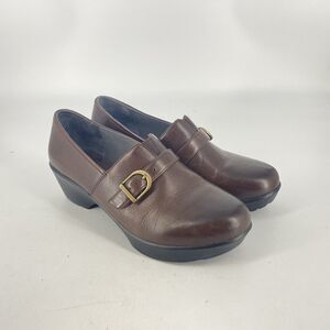 Dansko Jane Brown Leather Clogs Women EU38 US 7.5 Buckle Comfort Shoes
